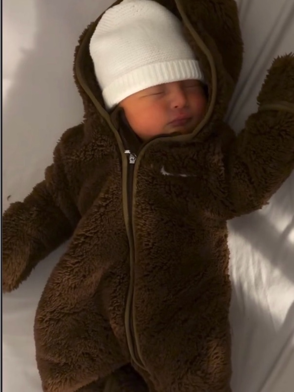 Nike baby Sherpa hooded zip up bunting suit 9m cozy warm winter snow brown